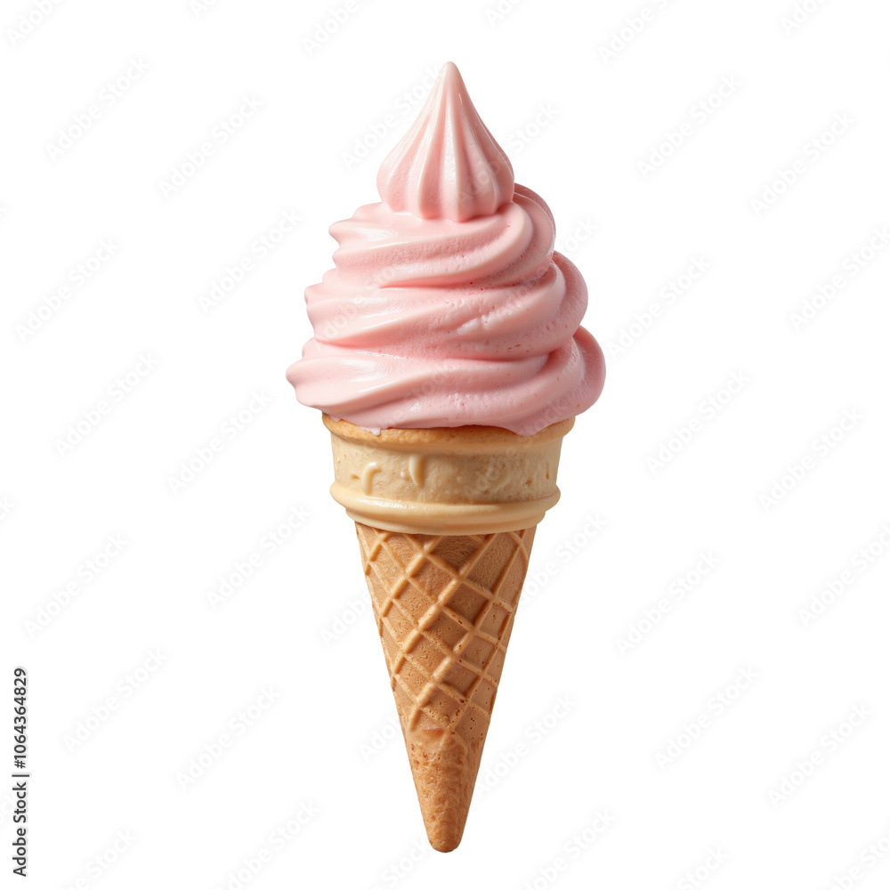 Delicious pink soft serve ice cream in a waffle cone Delicious pink soft serve ice cream in a waffle cone
