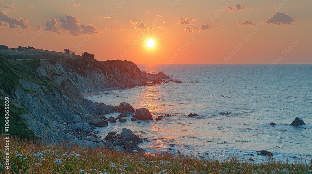Coastal Sunset with Cliffs and Rocky Shoreline Coastal Sunset with Cliffs and Rocky Shoreline