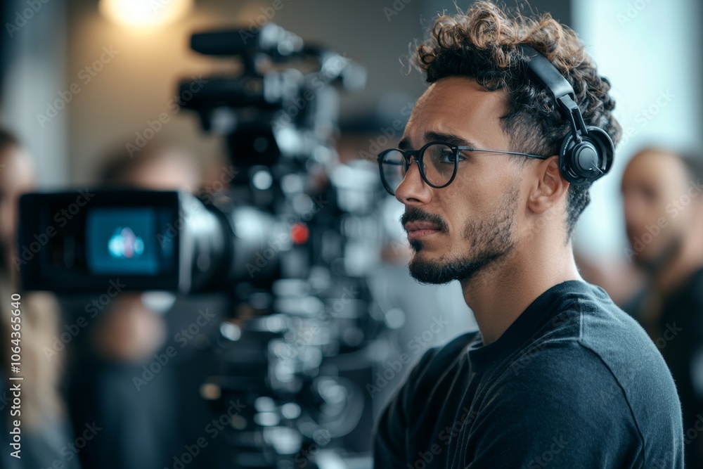 Professional Content Creator Filming Reaction Video with Broadcast Equipment for Live Broadcast Professional Content Creator Filming Reaction Video with Broadcast Equipment for Live Broadcast