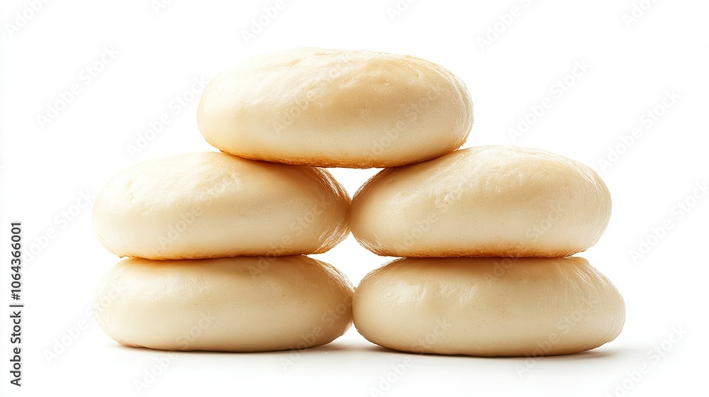 Soft White Buns Stacked Neatly on White Background Soft White Buns Stacked Neatly on White Background