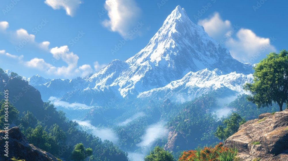 Obraz premium Majestic Snow-Covered Mountains Against Blue Sky