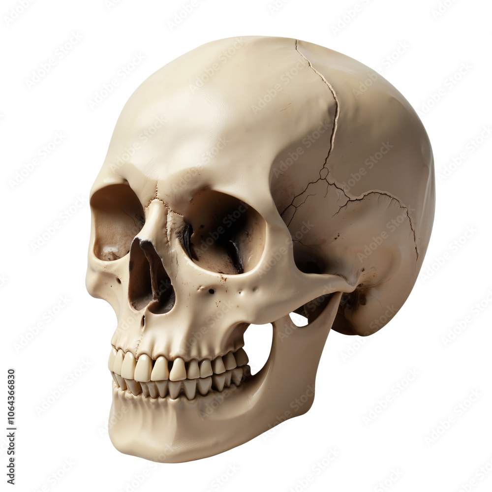 Obraz premium Realistic human skull model with detailed features and cracks