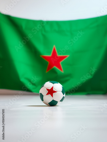 Small football on the white floor and Senegalese nation flag with the text of Senegal background. The concept of sport, Senegal is one of the finalists in football tournament of the world. photo