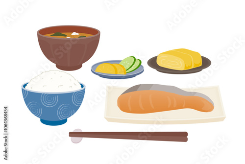 美味しそうな和風朝食のベクターイラスト
