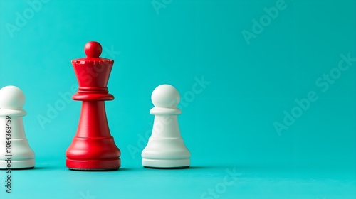 Red Chess Queen Leading White Pawns