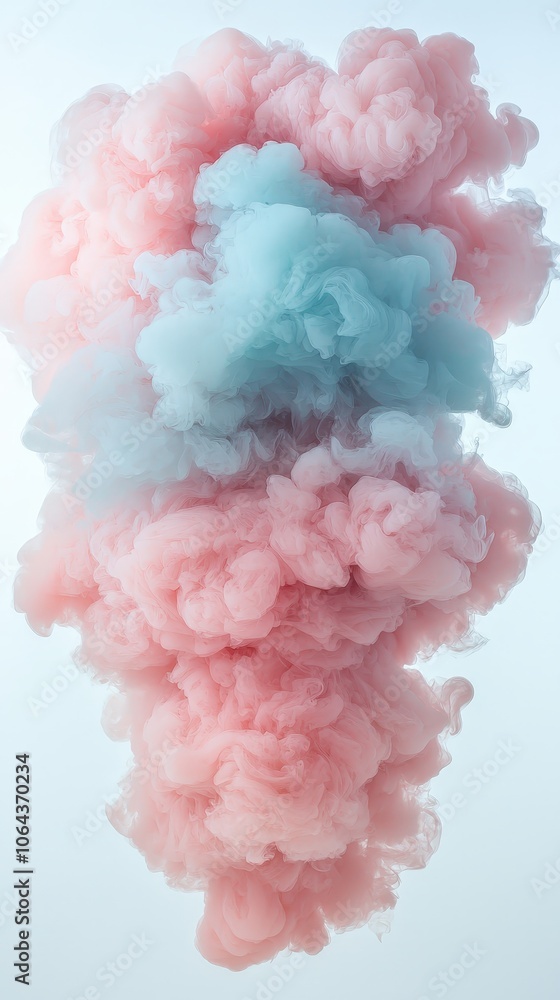 Abstract Pink and Blue Smoke Cloud on White Background
