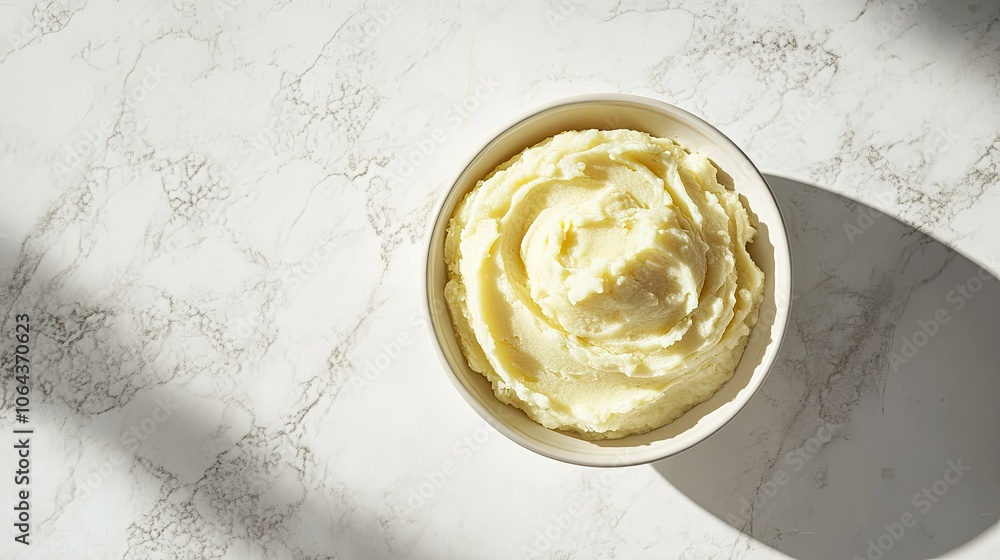 Creamy Mashed Potatoes in a Bowl on Marble Surface Creamy Mashed Potatoes in a Bowl on Marble Surface