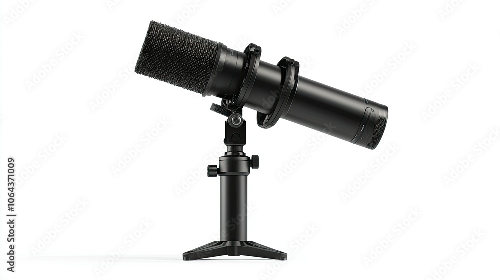 Professional Black Microphone on Studio Stand Professional Black Microphone on Studio Stand