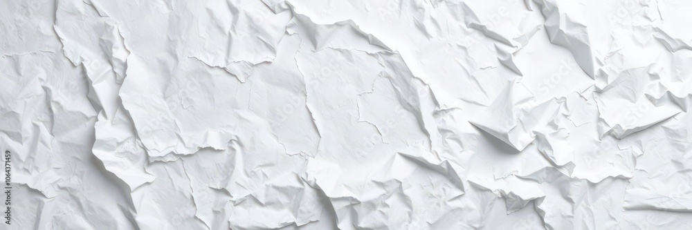 Crumpled white paper on a table, creating a textured and abstract background, blank, mess Crumpled white paper on a table, creating a textured and abstract background, blank, mess