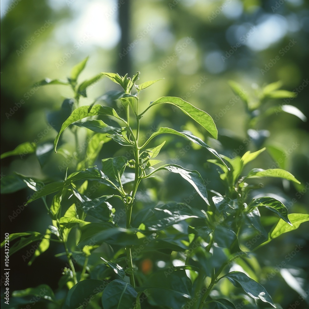 Close-up view of chili plants in the shade: Close-up view of chili plants in the shade: