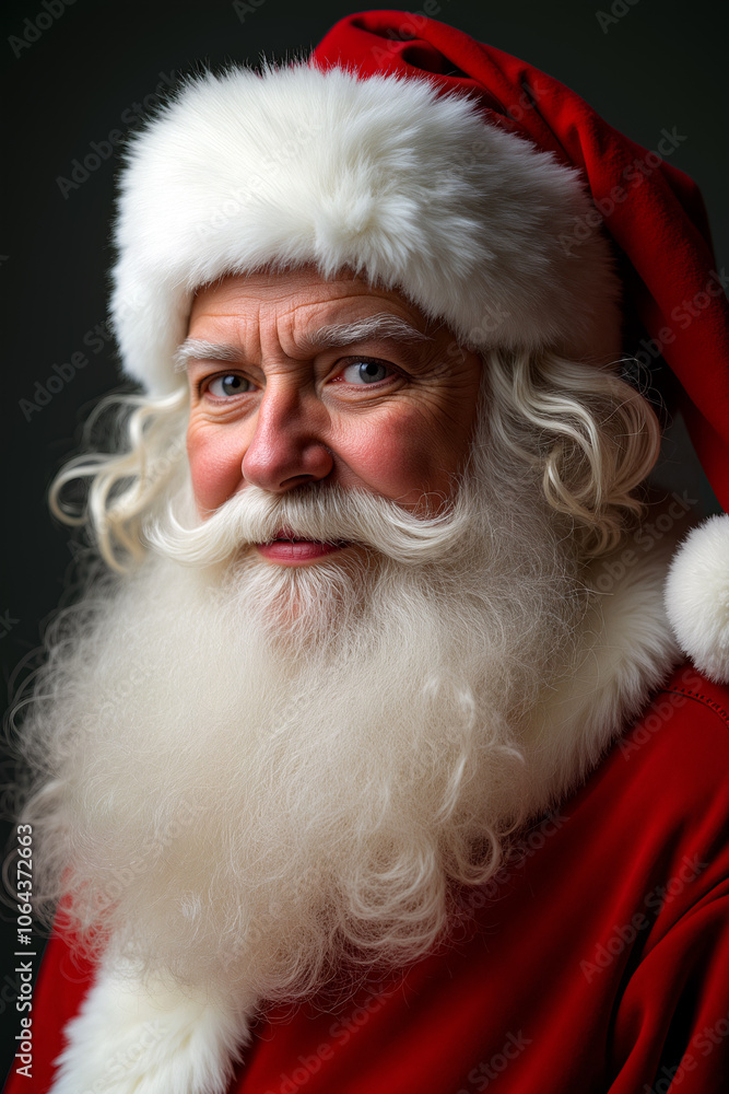 An elderly man dressed as Santa Claus smiles warmly, showcasing his distinctive fluffy beard and iconic red outfit, embodying holiday cheer - Generative AI An elderly man dressed as Santa Claus smiles warmly, showcasing his distinctive fluffy beard and iconic red outfit, embodying holiday cheer - Generative AI