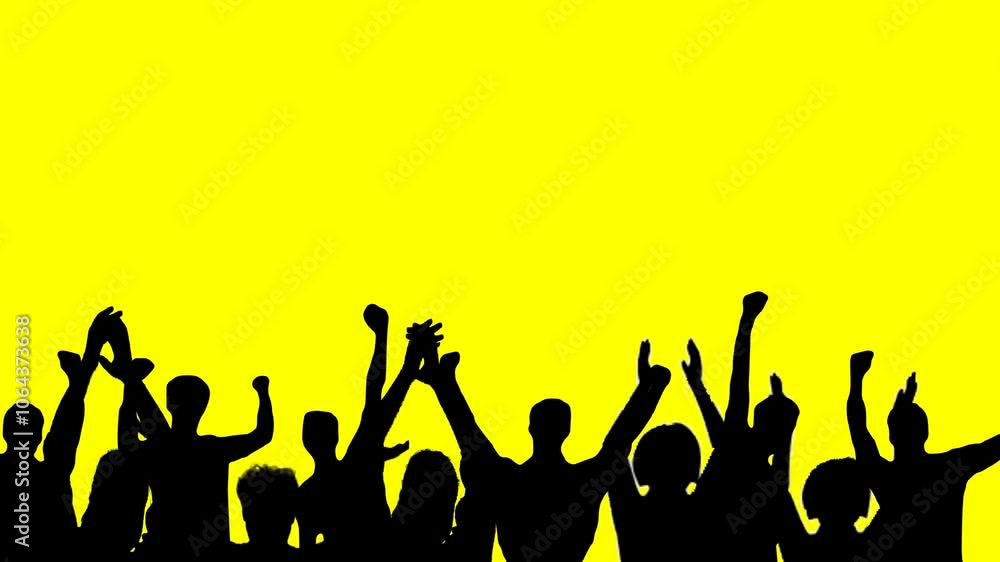 Silhouette video of a crowd of people at a club concert or sporting event, isolated on an Alpha matte background.
Silhouette video of a crowd of people at a club concert or sporting event, isolated on an Alpha matte background.