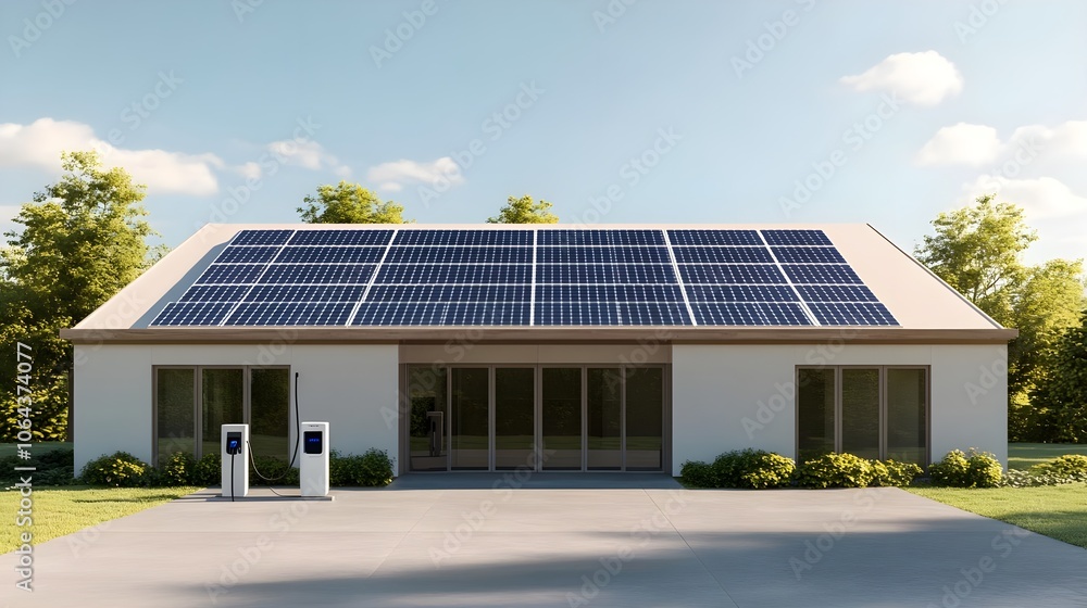 Modern House Solar Panels Electric Car Charger Modern House Solar Panels Electric Car Charger
