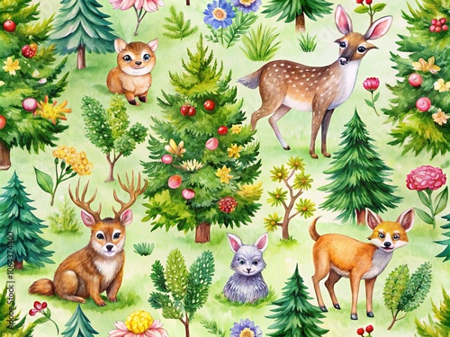 Watercolor Forest Animals Seamless Pattern Nursery Wallpaper