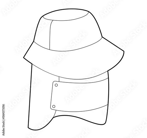 Outdoor Bucket Hat with face protection. Summer Head Fashion accessory cap clothing technical illustration. Vector headgear for Men, women, unisex, flat template CAD mockup sketch outline isolated photo