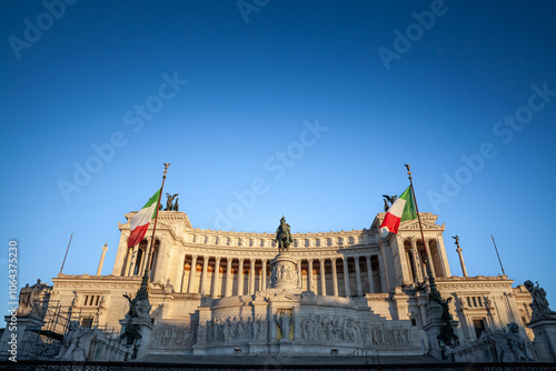 Altare della Patria and Monumento a Vittorio Emanuele II (Victor Emmanuel II National Monument) in Rome, a neoclassical landmark, symbol of Italian unification with sculptures & columns in Rome, italy