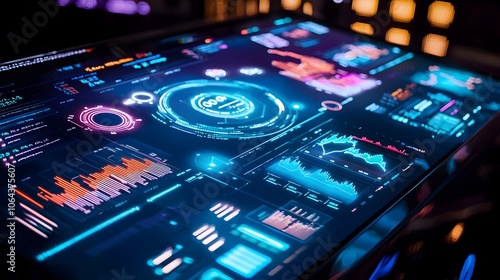 Wallpaper Mural Futuristic digital interface with advanced data analytics dashboard featuring infographic elements programming code and innovative technology background Torontodigital.ca