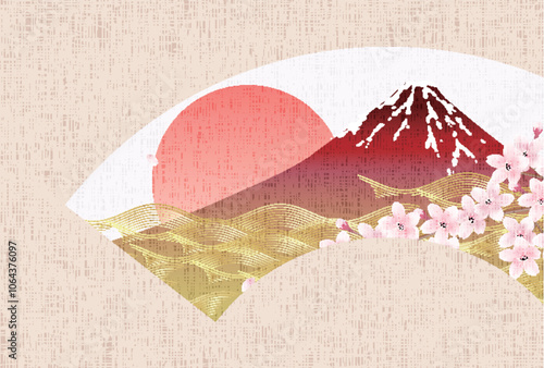 和柄　年賀状　富士山　背景	