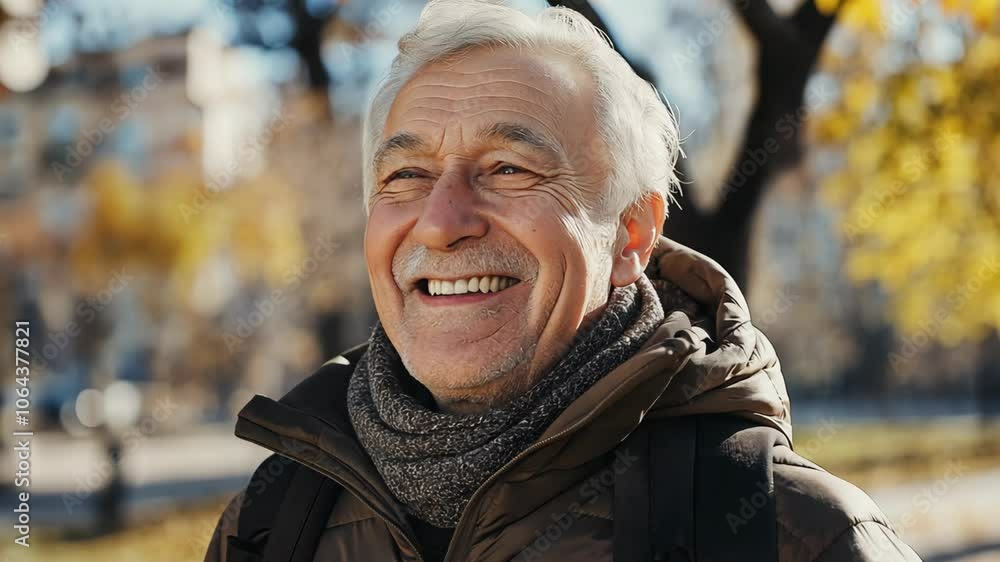 happy senior old man smiling at autumn forest with sunlight
happy senior old man smiling at autumn forest with sunlight