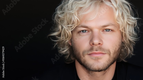 Handsome Blond Man Portrait with Blue Eyes and Beard