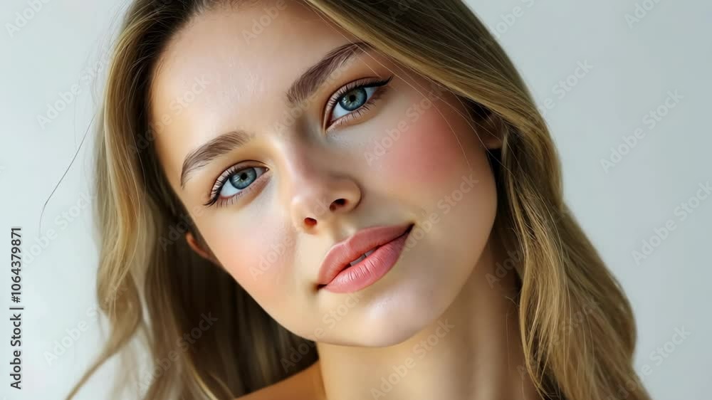 close up face portrait of young pretty woman blue eyes with bright flawless clean clear skin, beauty cosmetic or skincare fashion portrait with copy space close up face portrait of young pretty woman blue eyes with bright flawless clean clear skin, beauty cosmetic or skincare fashion portrait with copy space
