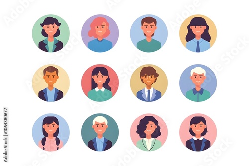 Diverse Professional Avatar Collection - Colorful Circle Portraits of Business People with Various Ethnicities, Genders and Styles