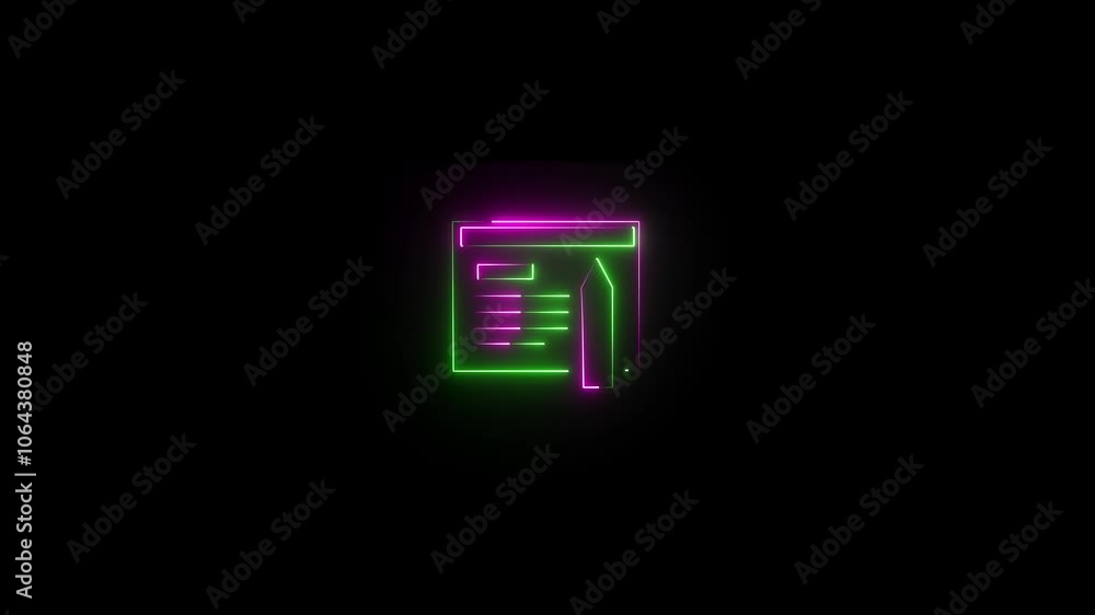 Neon glowing writing document mail icon animation in black background. 4k video Neon glowing writing document mail icon animation in black background. 4k video