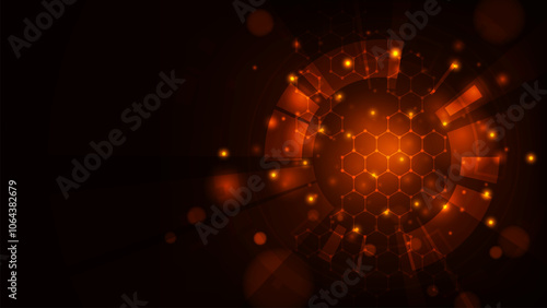 Digital hud sci fi technology with line hexagon concept adstract red light background.