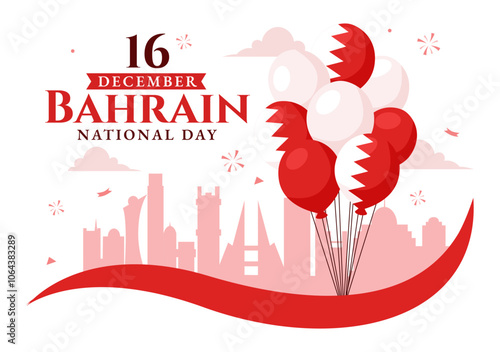 Happy Bahrain National Day Vector Illustration on December 16th, Featuring a Waving Flag in a Patriotic Holiday, in a Flat Style Cartoon Background