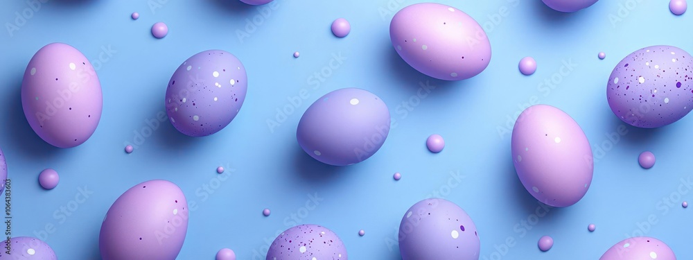 Purple eggshells against a blue background with soft focus. Purple eggshells against a blue background with soft focus.