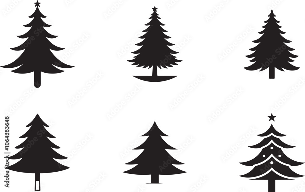 Set of Vector Icons of Christmas Tree Isolated on White background. Set of Vector Icons of Christmas Tree Isolated on White background.