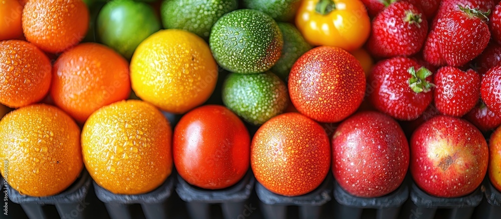 Close-up of Fresh, Dewy Fruits in a Black Tray Close-up of Fresh, Dewy Fruits in a Black Tray
