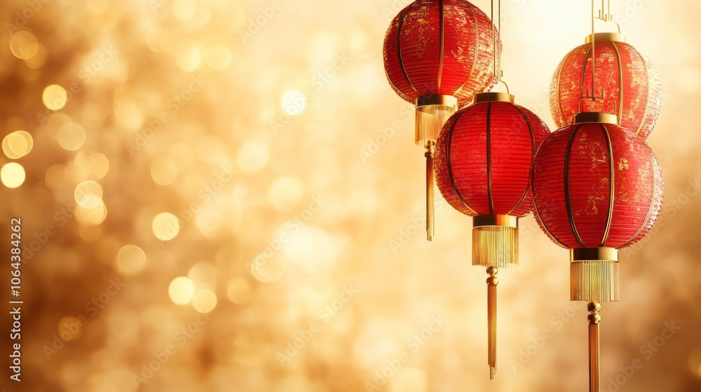 Obraz premium features a decoration with red lanterns and gold detailing, commonly associated with the Chinese Lunar New Year celebrations.
