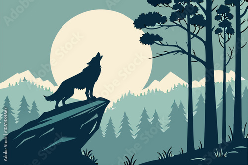 silhouette wolf howling cliff full moon set fantasy forest
