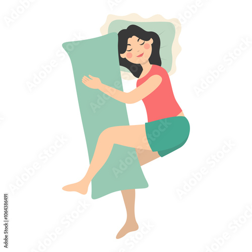 Woman Sleeping Position Illustration. Vector Character in Flat Cartoon Style.