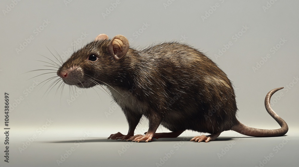 51.A standing adult rat, viewed from the side, with its body slightly ...