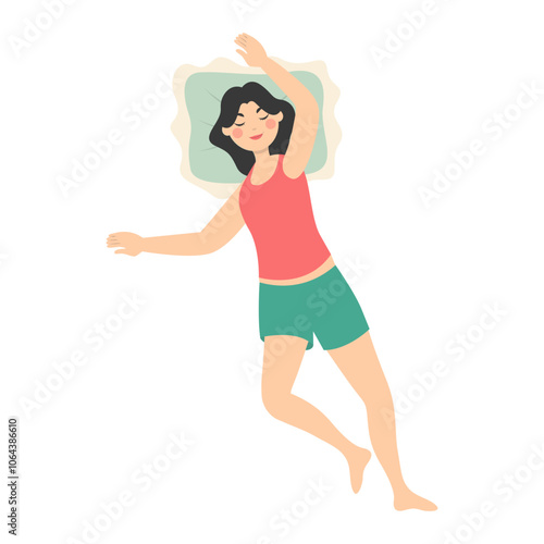 Woman Sleeping Position Illustration. Vector Character in Flat Cartoon Style.