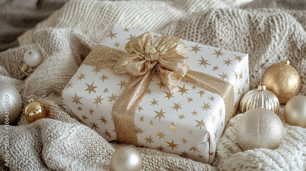 Luxurious Christmas gift with golden bow Luxurious Christmas gift with golden bow