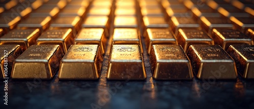 Close-up of Shiny Gold Bars Arranged in a Grid Pattern