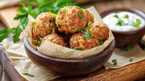 Crispy Fried Chicken Meatballs with Creamy Dip