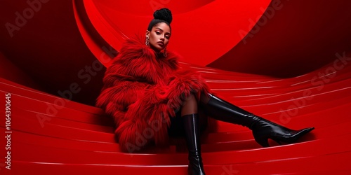 Portrait of a beautiful young female fashion model wearing designer clothes.