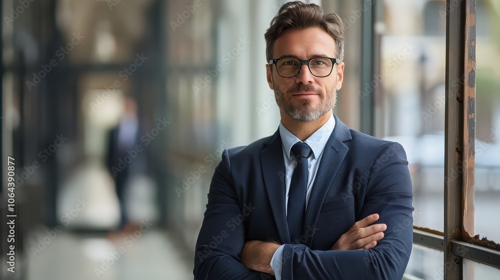 Fototapeta premium Confident Businessman Portrait in Modern Office Setting