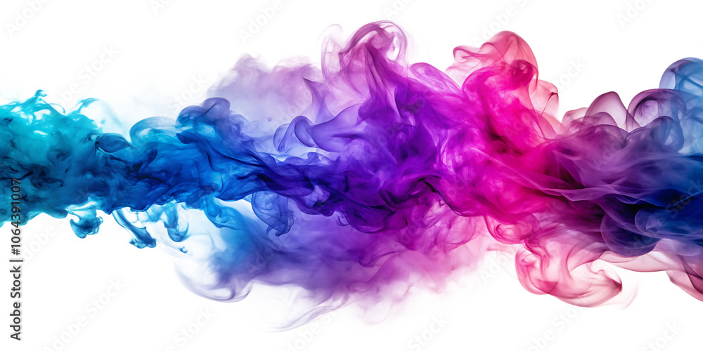 Blue and purple smoke merging isolated on white background as transparent. PNG. AI GENERATED. Blue and purple smoke merging isolated on white background as transparent. PNG. AI GENERATED.