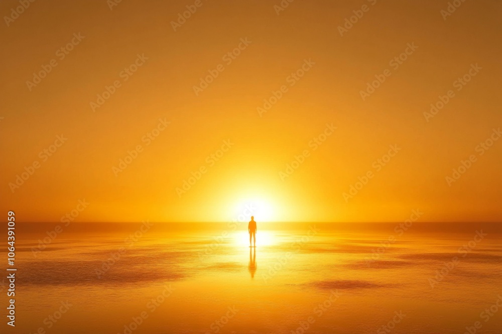 Fototapeta premium A tranquil representation of a solitary figure in the presence of divine light.