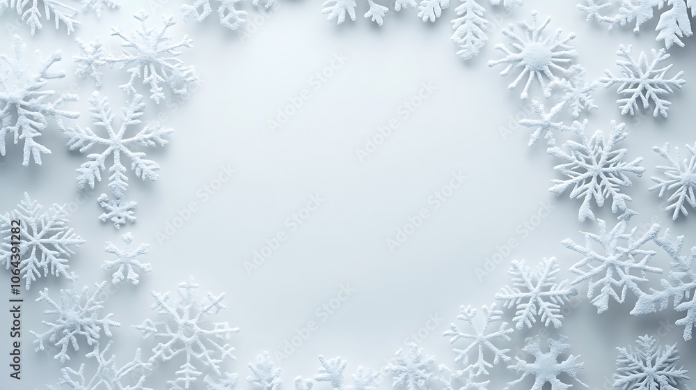 White Snowflake Frame on a Light Blue Background White Snowflake Frame on a Light Blue Background