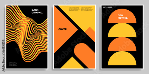 Abstract geometry poster design collection, Polygon cover template bundle. Modern vibrant shapes background. Suitable for art exhibition graphic element.