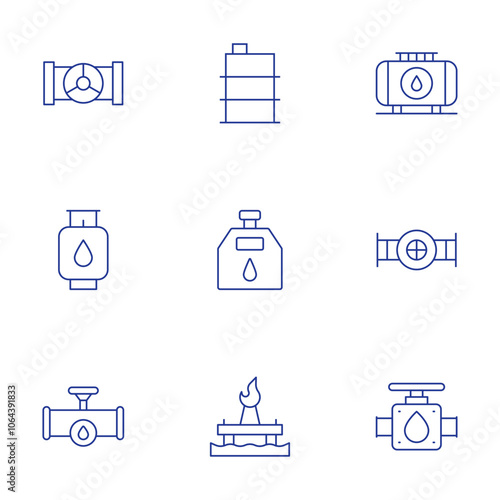 Natural petroleum icons set. Thin Line style, editable stroke. dippel oil, fuel, gas cylinder, gasoline, oil, oil and gas, oil tank, oil valve, pipe