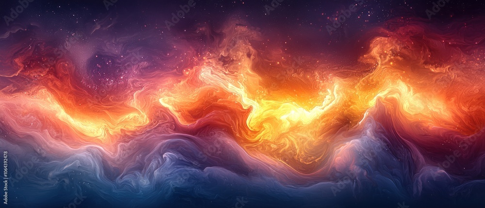 Abstract Swirling Nebula with Stars and Fire-Like Patterns Abstract Swirling Nebula with Stars and Fire-Like Patterns