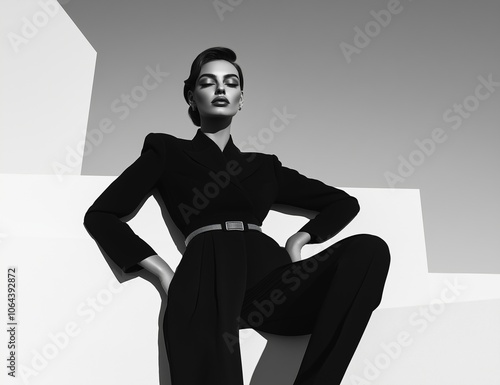 Portrait of a beautiful young female fashion model wearing designer clothes.