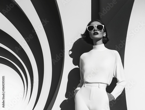 Portrait of a beautiful young female fashion model wearing designer clothes.